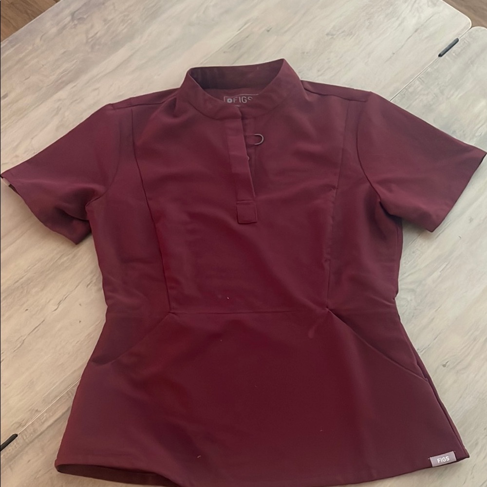 Figs Red Button Down Shirt Top
